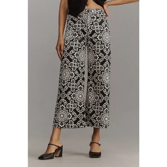 NWT ANTHROPOLOGIE The Ettie High-Rise Crop Wide-Leg Pants by Maeve $148 27P B&W - Picture 2 of 5